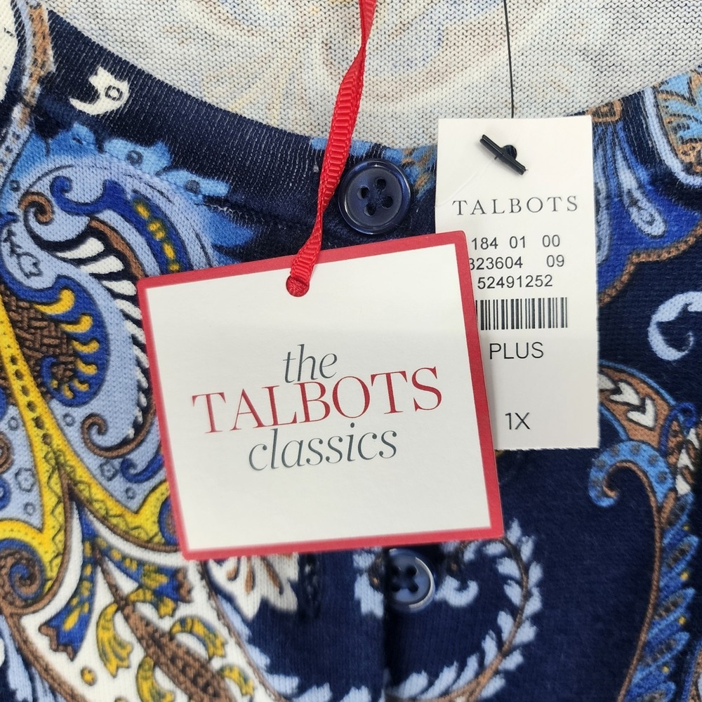 Talbots Cardigan Sweater Womens Size 1X Classics Paisley Navy Blue Button NWT - Picture 3 of 9
